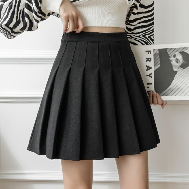 Kaki A-linijska plisirana suknja, visokim strukom, plus size, ženska jesensko-zimska kratka suknja.