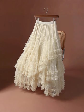 Jacquard suknja s mrežom srca, srednje duljine, proljeće 2025, poliesterska i regenerirana celuloza mješavina, svježe i sladak stil