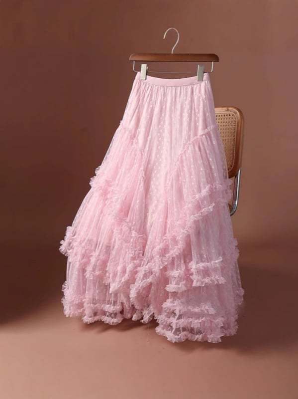 Jacquard suknja s mrežom srca, srednje duljine, proljeće 2025, poliesterska i regenerirana celuloza mješavina, svježe i sladak stil