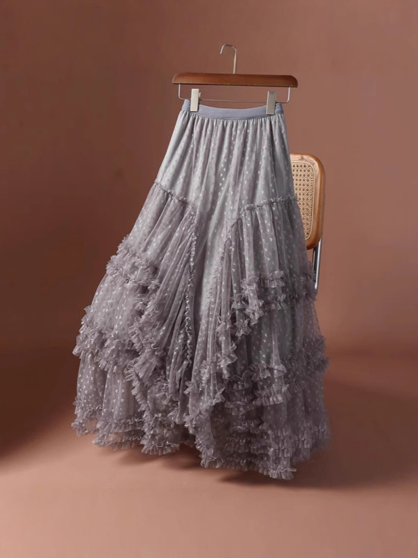Jacquard suknja s mrežom srca, srednje duljine, proljeće 2025, poliesterska i regenerirana celuloza mješavina, svježe i sladak stil