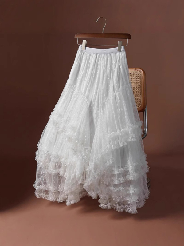 Jacquard suknja s mrežom srca, srednje duljine, proljeće 2025, poliesterska i regenerirana celuloza mješavina, svježe i sladak stil