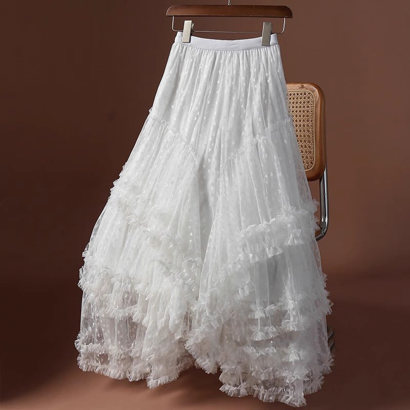 Jacquard suknja s mrežom srca, srednje duljine, proljeće 2025, poliesterska i regenerirana celuloza mješavina, svježe i sladak stil