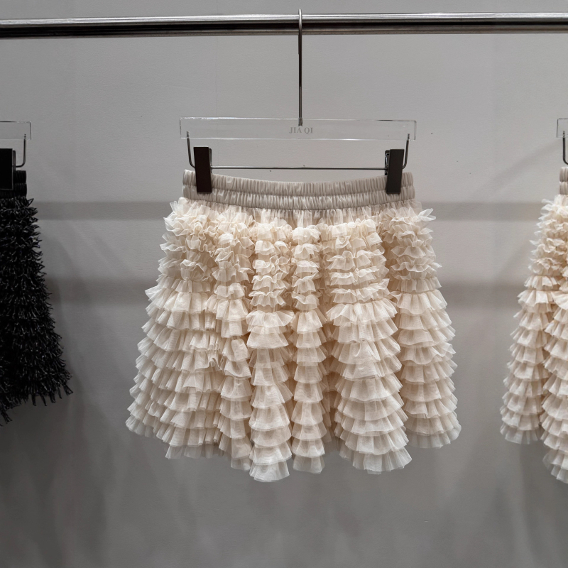 Fustă damă tip cake din plasă, talie înaltă, stil casual japonez-coreean, poliester 95%+