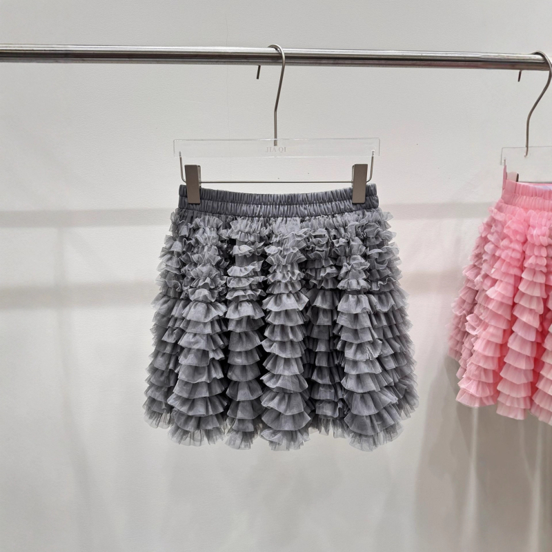 Fustă damă tip cake din plasă, talie înaltă, stil casual japonez-coreean, poliester 95%+