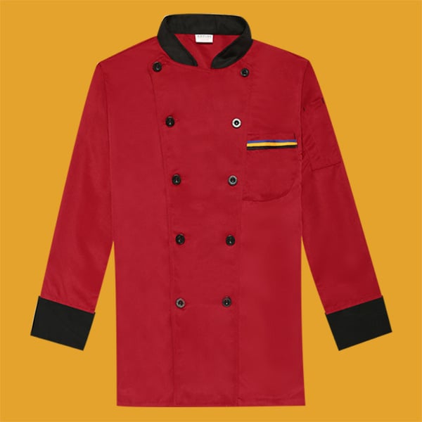 Vyrų šefų chalatas, twill audinys, 100% poliesteris, pamušalas 100% poliesteris, atsparus nešvarumams ir dezinfekcijai, keturi sezonai