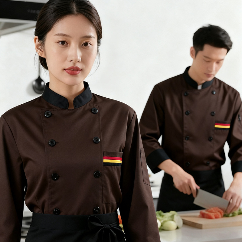 Vyrų šefų chalatas, twill audinys, 100% poliesteris, pamušalas 100% poliesteris, atsparus nešvarumams ir dezinfekcijai, keturi sezonai