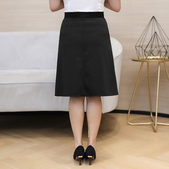 Közép hosszúságú A-vonalú irodai szoknya, nylon-spandex kötött anyag poliészter béléssel