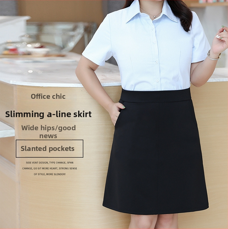 Közép hosszúságú A-vonalú irodai szoknya, nylon-spandex kötött anyag poliészter béléssel
