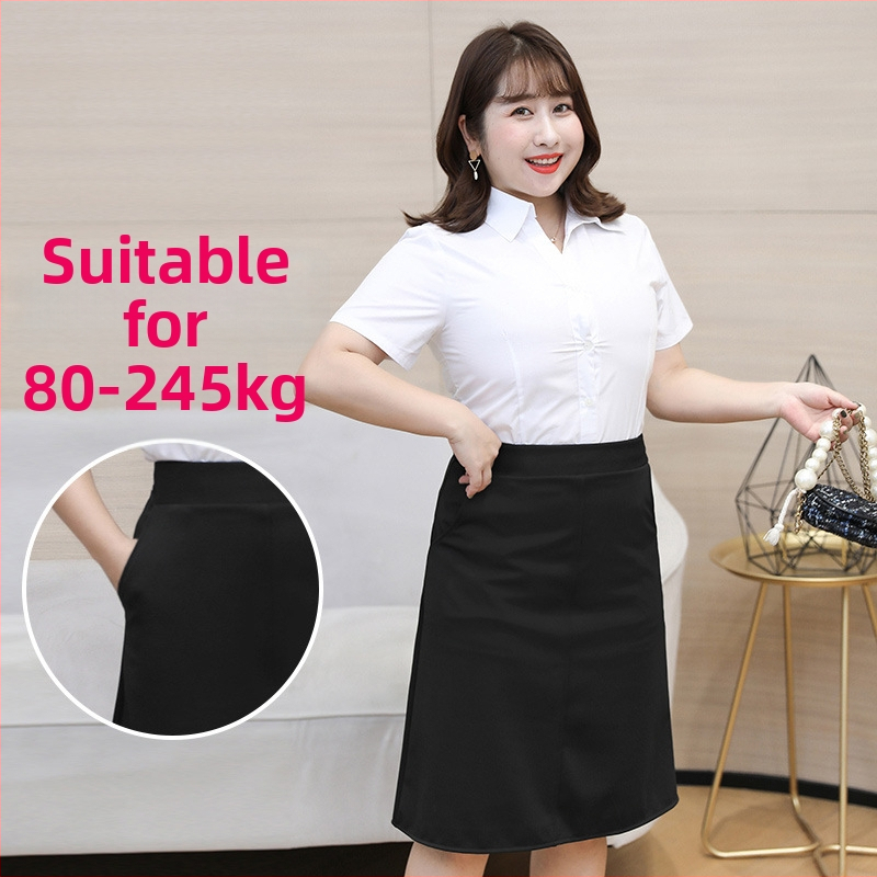 Közép hosszúságú A-vonalú irodai szoknya, nylon-spandex kötött anyag poliészter béléssel
