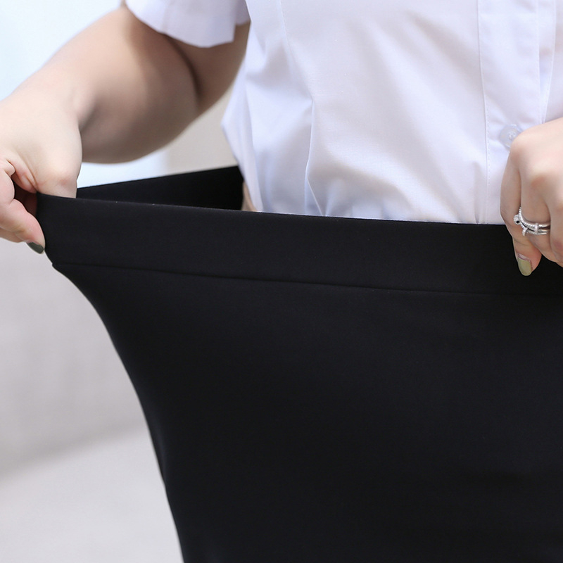 Közép hosszúságú A-vonalú irodai szoknya, nylon-spandex kötött anyag poliészter béléssel