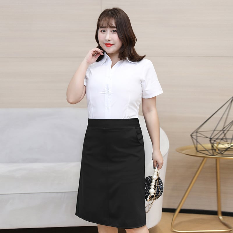 Közép hosszúságú A-vonalú irodai szoknya, nylon-spandex kötött anyag poliészter béléssel