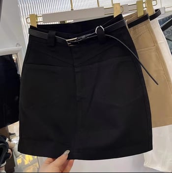 Fustă din denim în linie A, talie înaltă cu elastic, lungime scurtă, Vara 2023