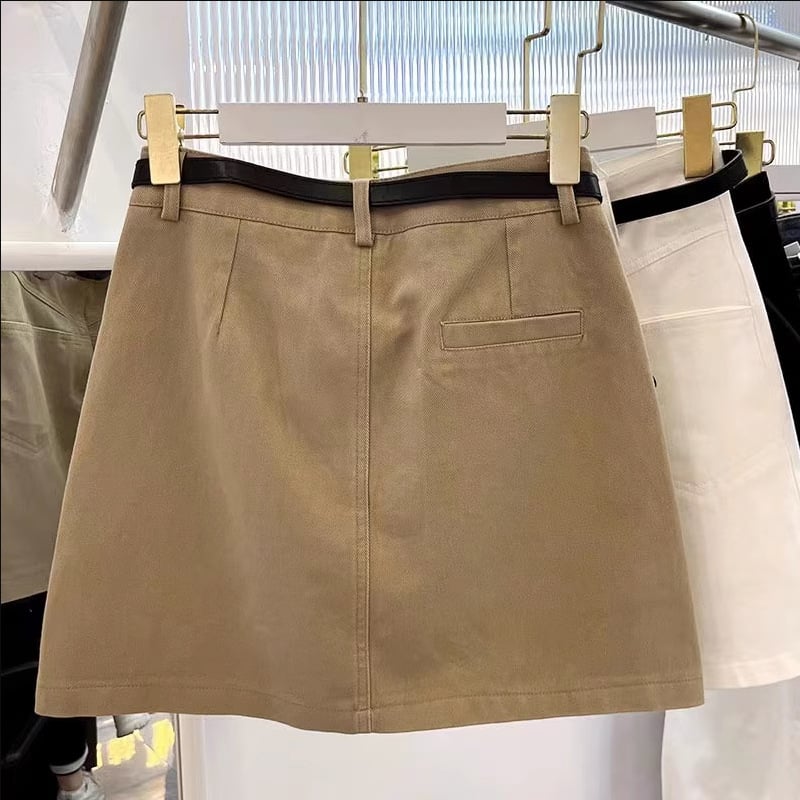 Fustă din denim în linie A, talie înaltă cu elastic, lungime scurtă, Vara 2023