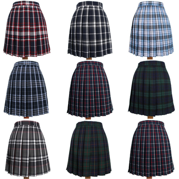 Fustă plisată în carouri, țesătură poliester, conținut de 70–80% în fibra principală, lungime scurtă, stil feminin