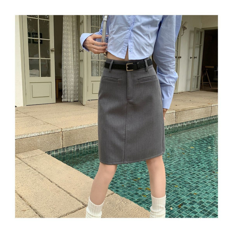 A-linijska kratka suknja od poliestera, mikroelastična, jednobojni uzorak, gradski stil