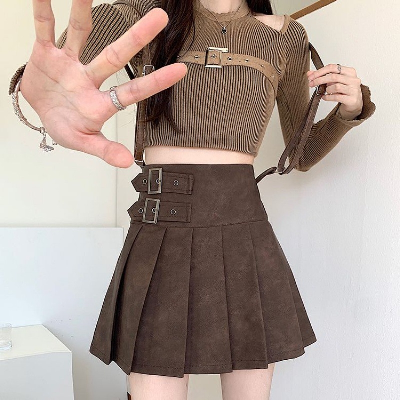 Magas derekú pliszírozott szoknya, rövid fazon, 2024 tél, akril anyag, fő anyag 95% fölött