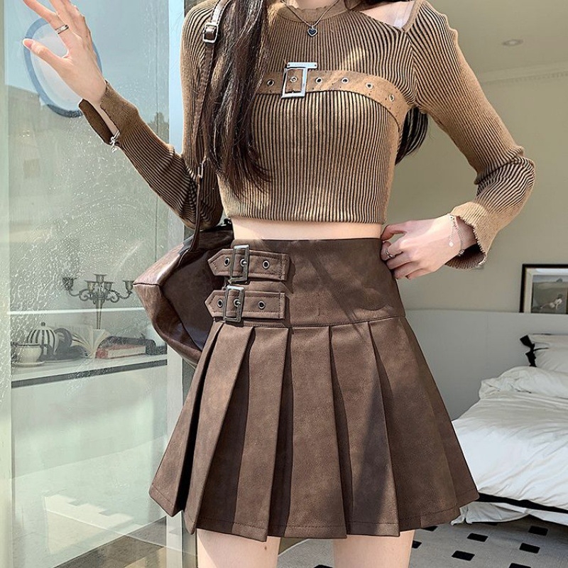 Magas derekú pliszírozott szoknya, rövid fazon, 2024 tél, akril anyag, fő anyag 95% fölött