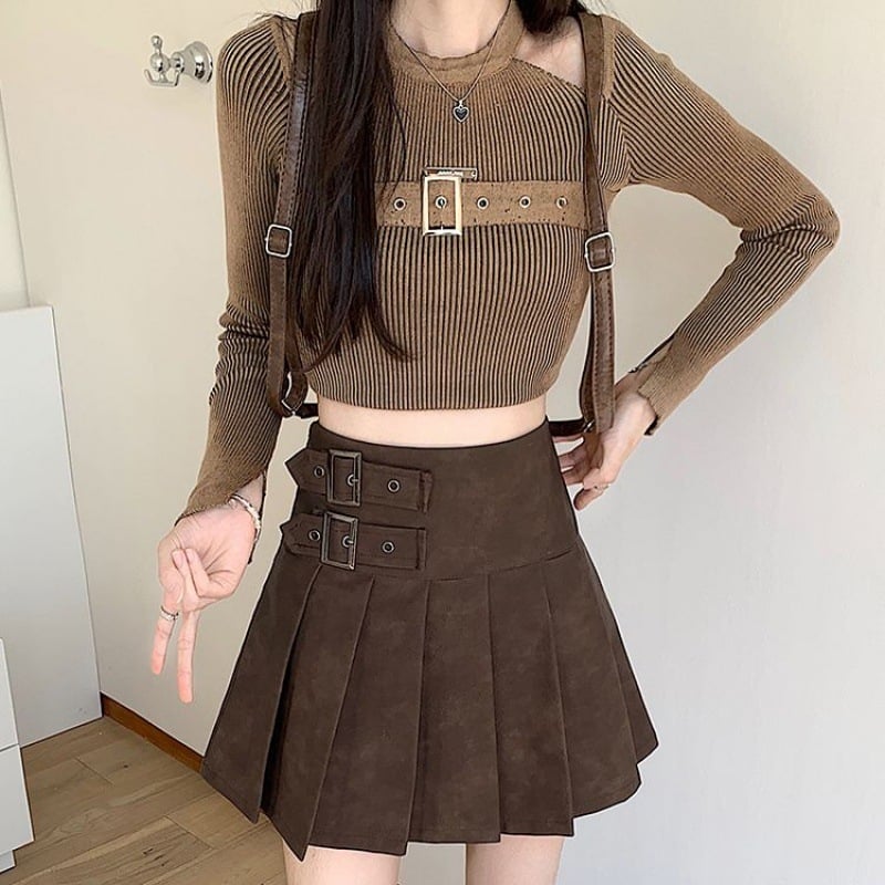 Magas derekú pliszírozott szoknya, rövid fazon, 2024 tél, akril anyag, fő anyag 95% fölött