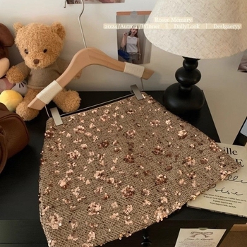 Plus-size ženska midi suknja s šljokicama, visoki pojas, elegantan gradski stil, proljeće–jesen 2025