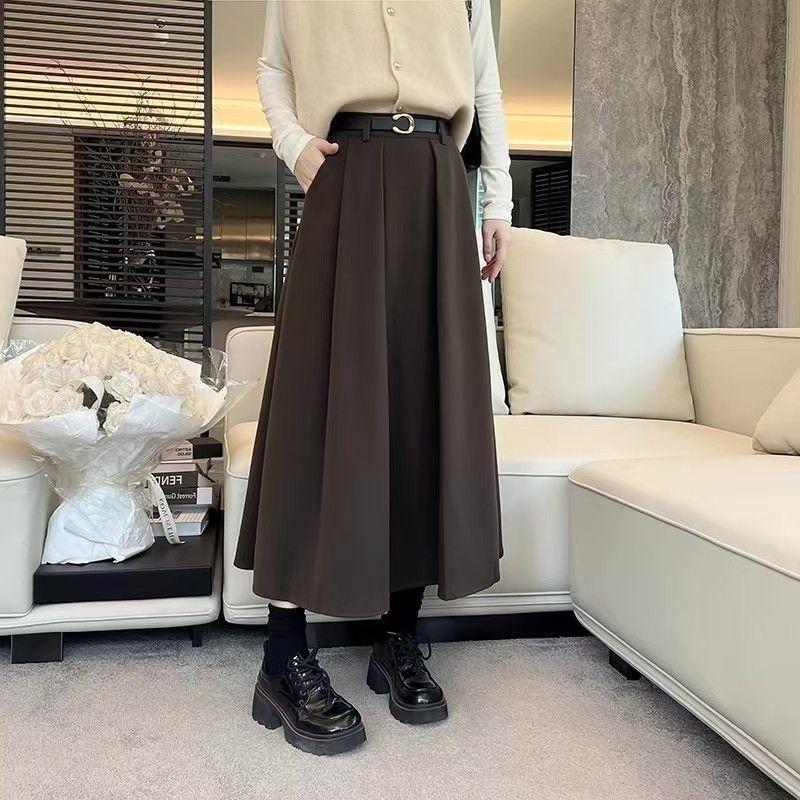 Plus veličine jesen-zima midi plisirana suknja s visokim strukom, vitak siluetu, Chanel inspirirani stil