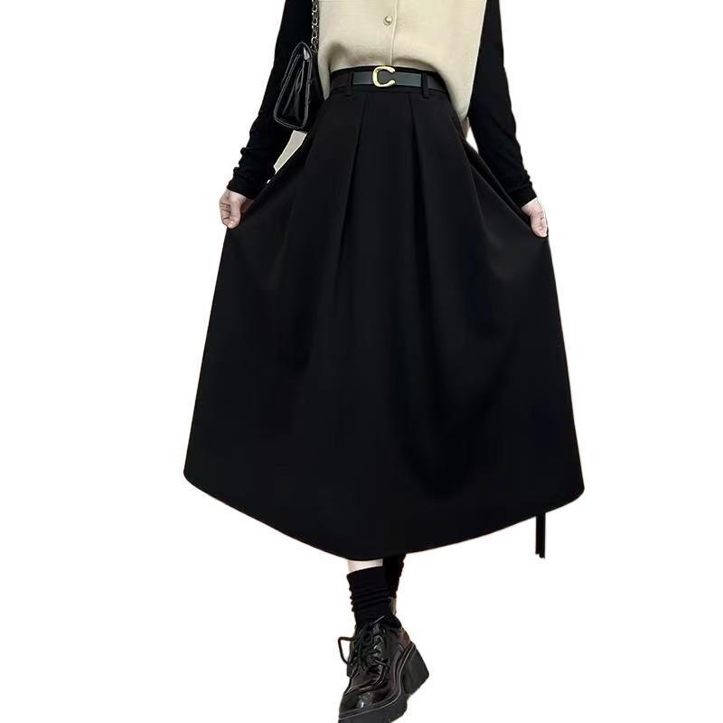 Plus veličine jesen-zima midi plisirana suknja s visokim strukom, vitak siluetu, Chanel inspirirani stil