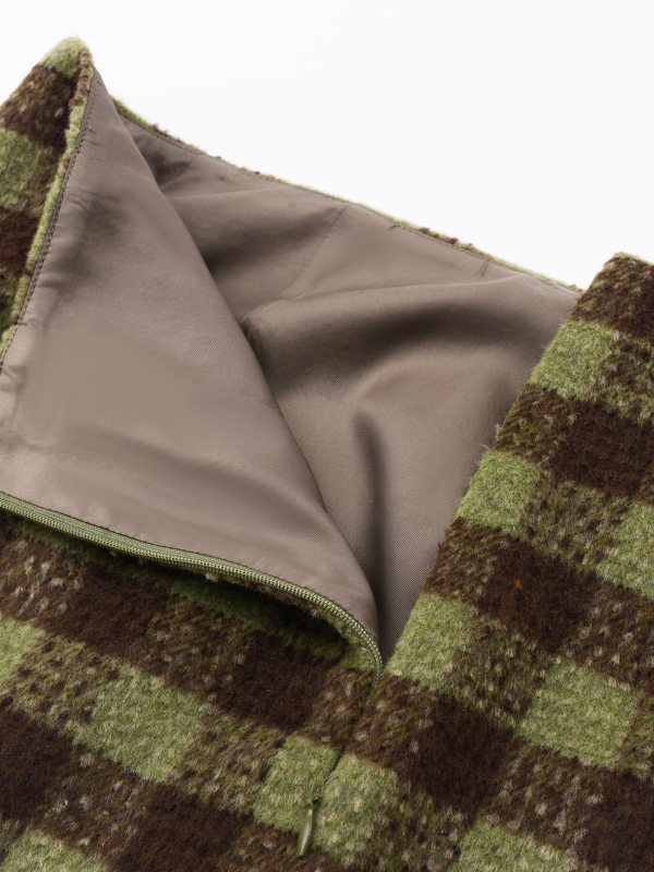 Plus-size krátka sukňa z tenkej vlny, kockovaná, Spandex <30%, tkaná, svieži a sladký štýl, zima 2024