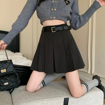 Fustă plisată - model solid, fibră acrilică, Toamna 2025, Margine neregulată, Stil urban