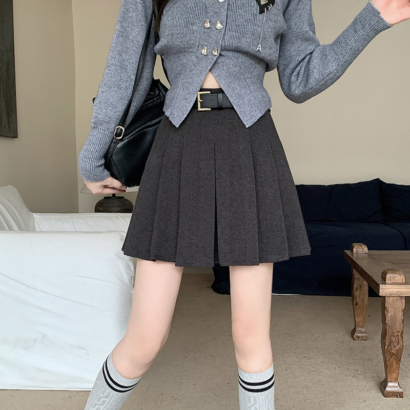 Fustă plisată - model solid, fibră acrilică, Toamna 2025, Margine neregulată, Stil urban