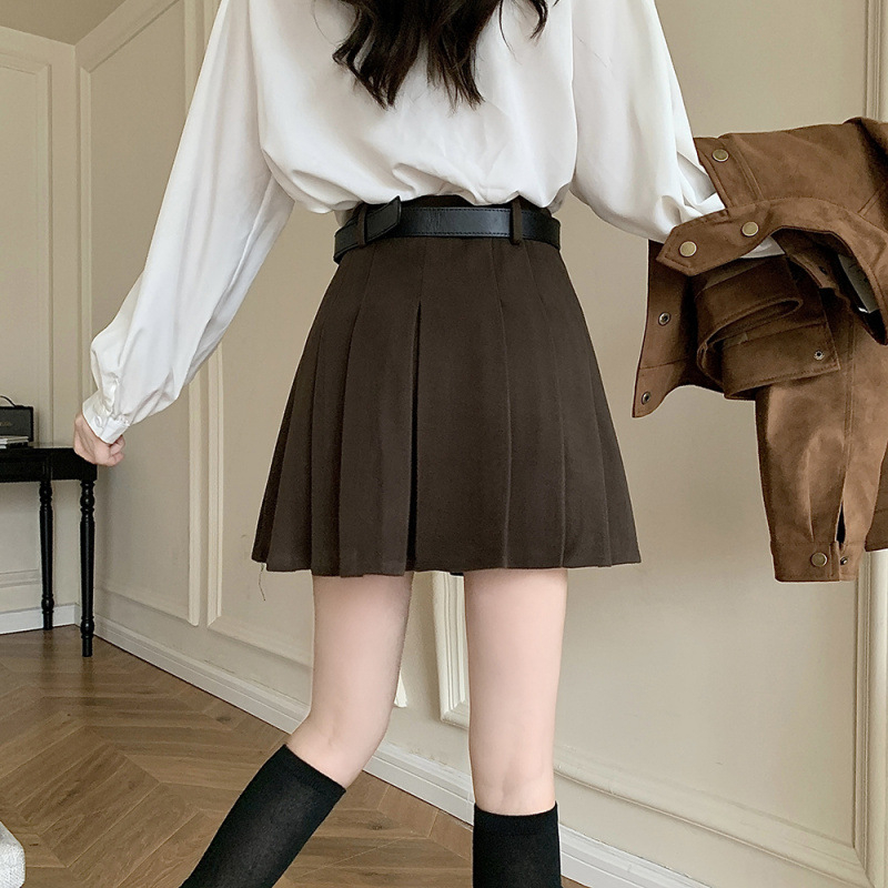 Fustă plisată - model solid, fibră acrilică, Toamna 2025, Margine neregulată, Stil urban