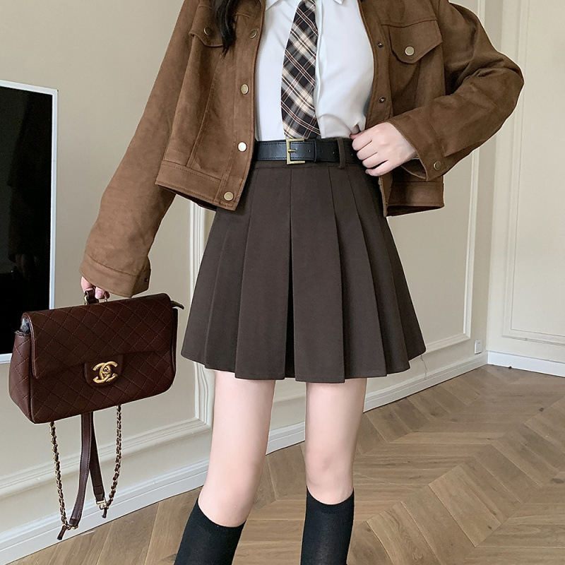 Fustă plisată - model solid, fibră acrilică, Toamna 2025, Margine neregulată, Stil urban