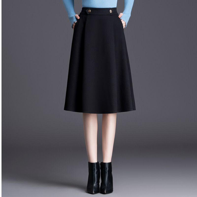 Fustă midi în A-line, cusături în stil collage, material poliester-spandex, talie micro-elastică