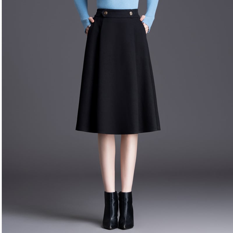 Fustă midi în A-line, cusături în stil collage, material poliester-spandex, talie micro-elastică