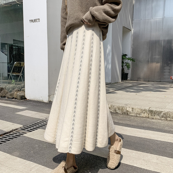 Sukňa A-siluetu, midi dĺžka, pletená, plisovaná, vysoký pás