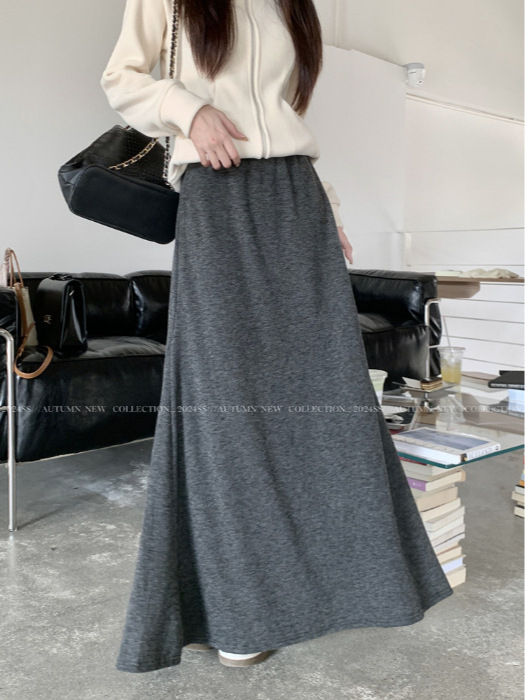 Fustă umbrelă, model solid, lungă, 95% poliester, stil lejer japonez/coreean