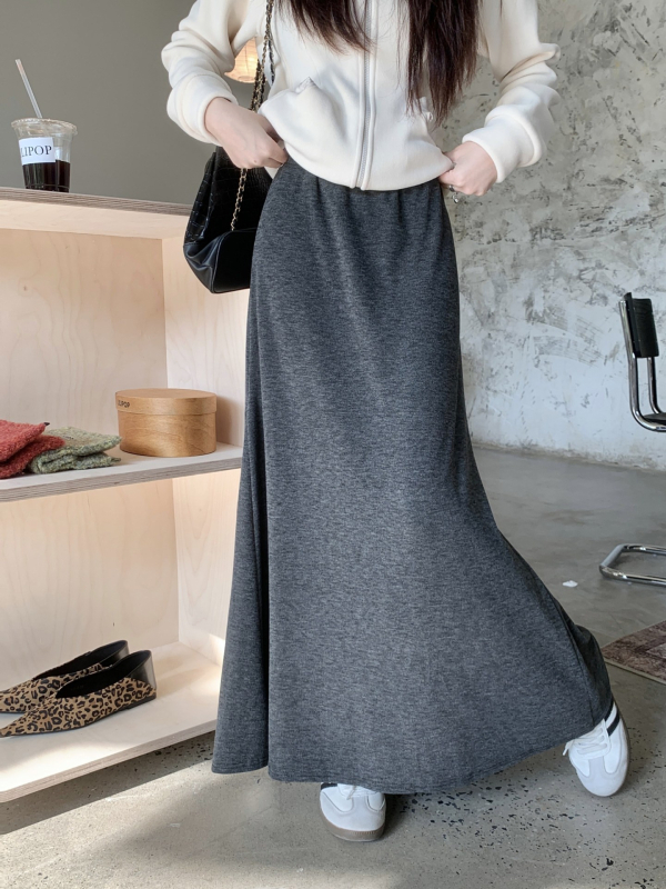 Fustă umbrelă, model solid, lungă, 95% poliester, stil lejer japonez/coreean