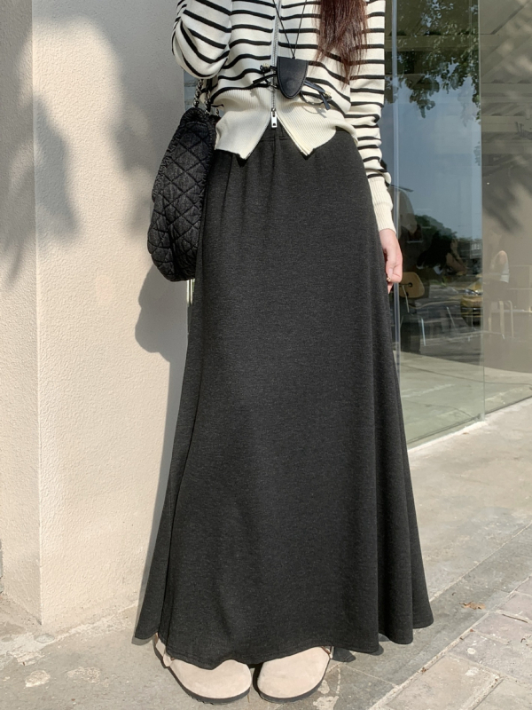 Fustă umbrelă, model solid, lungă, 95% poliester, stil lejer japonez/coreean