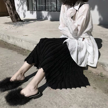 Пола с А-образна линия, средна дължина, полиестерна тъкан, микроеластичност, японско-корейски ежедневен стил