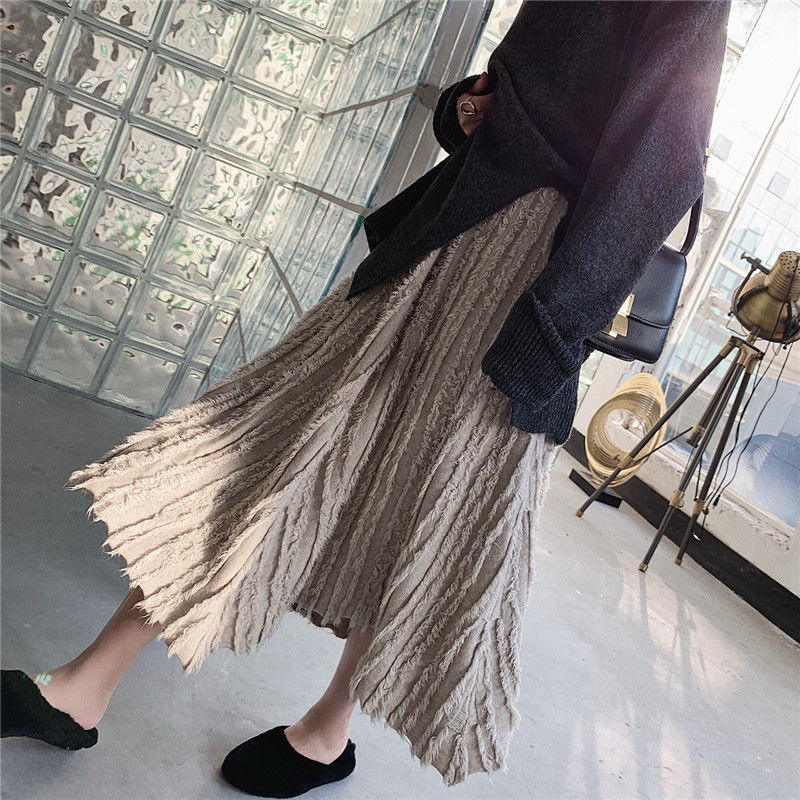 Пола с А-образна линия, средна дължина, полиестерна тъкан, микроеластичност, японско-корейски ежедневен стил