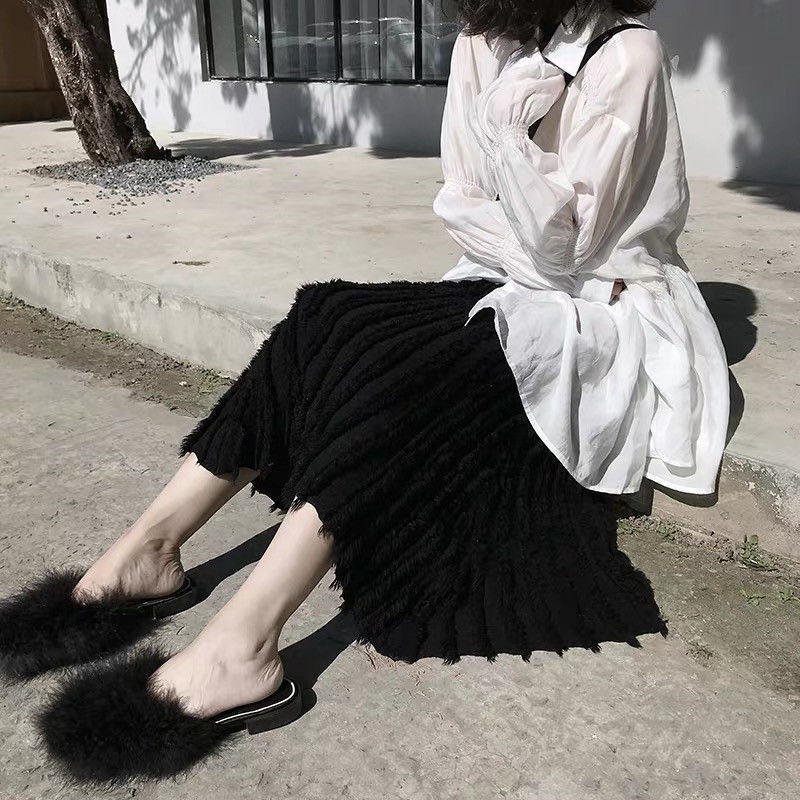 Пола с А-образна линия, средна дължина, полиестерна тъкан, микроеластичност, японско-корейски ежедневен стил