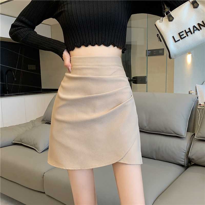 Ασύμμετρη κοντή φούστα από πολυεστέρα, στερεό σχέδιο, 95%+ περιεκτικότητα σε πολυεστέρα, ακανόνιστος σχεδιασμός