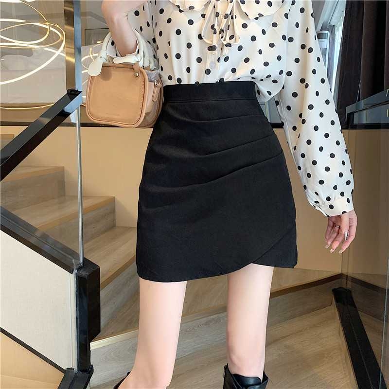 Ασύμμετρη κοντή φούστα από πολυεστέρα, στερεό σχέδιο, 95%+ περιεκτικότητα σε πολυεστέρα, ακανόνιστος σχεδιασμός