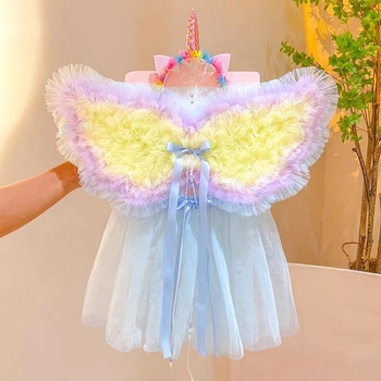 Лента за коса с крила и лък, ръчна изработка, плат, серия Принцеса, за деца на възраст 3–10+ години