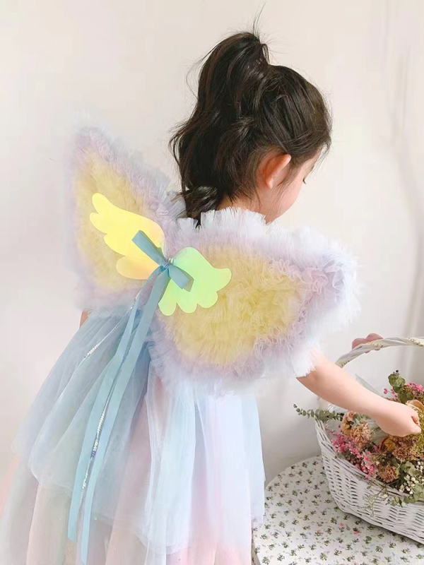 Лента за коса с крила и лък, ръчна изработка, плат, серия Принцеса, за деца на възраст 3–10+ години