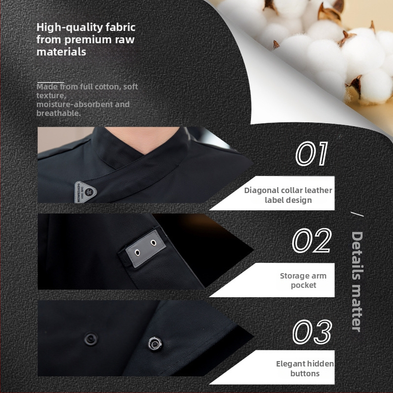 Vyrų šefų uniformos komplektas, ilgomis rankovėmis, medvilnė, maitinimo įstaigoms, ruduo 2025