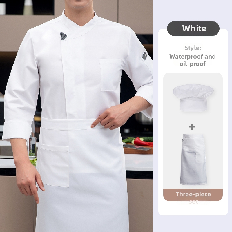 Vyrų šefų uniformos komplektas, ilgomis rankovėmis, medvilnė, maitinimo įstaigoms, ruduo 2025