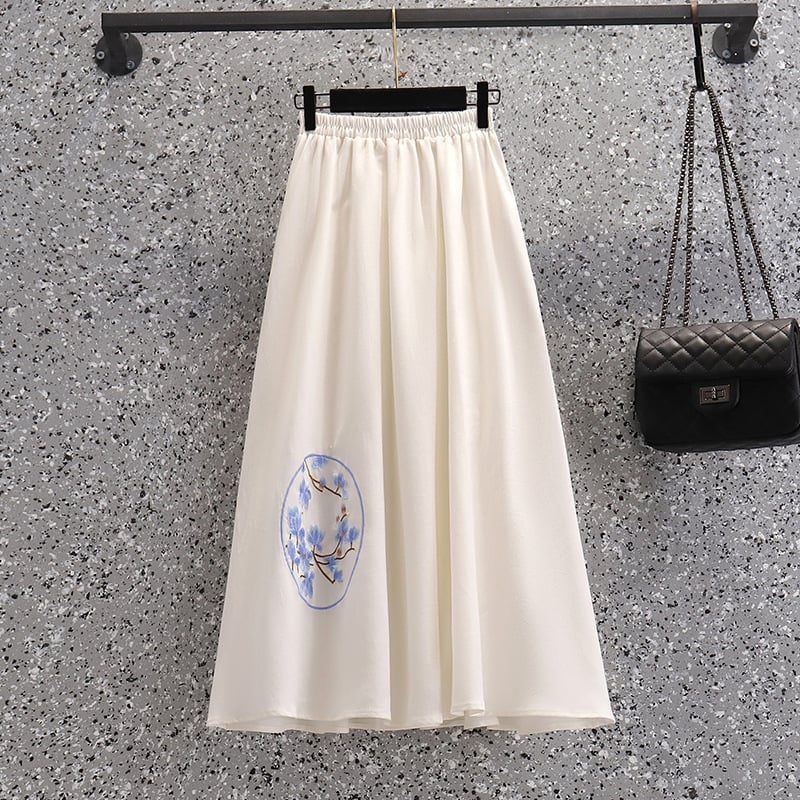 Top brodat în stil chinezesc, inspirat de cheongsam și Tang, cu motiv porțelan albastru-alb; țesătură poliester-viscoză pe bază de bumbac-mătase; mâneci 3/4; fără guler