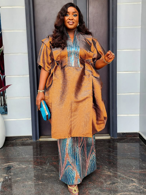 Dvojdielny set: saténový set s potlačou, dlhá sukňa, 3/4 rukávy, 30-50% elastán, jeseň 2025