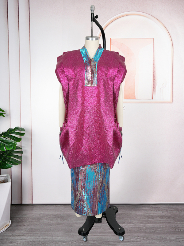 Dvojdielny set: saténový set s potlačou, dlhá sukňa, 3/4 rukávy, 30-50% elastán, jeseň 2025