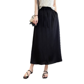 Satino A linijos sijonas, vidutinio ilgio, 2025 vasara, poliesterio audinys, vienalytis raštas