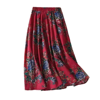 A linijos midi sijonas iš medvilnės ir lino, kasdienis japonų-korejiečių stilius, medvilnė 50–70%, kanapių 30–50%, vasara 2025